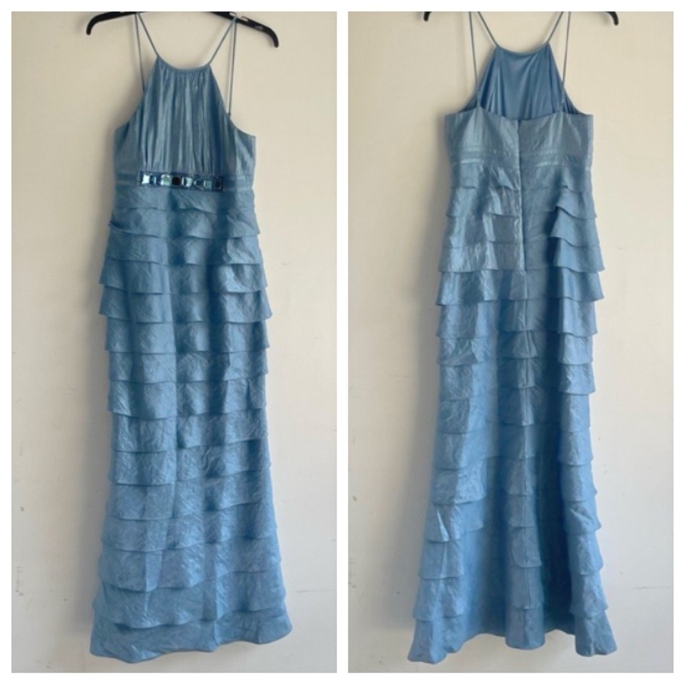 Adrianna Papell occasions layered ruffle maxi gown dress blue 22553
